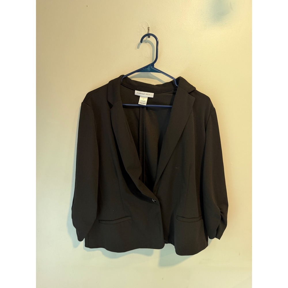 Carole Wren Womens XL Black Ruched 3/4 Sleeve Single Button Blazer Jacket